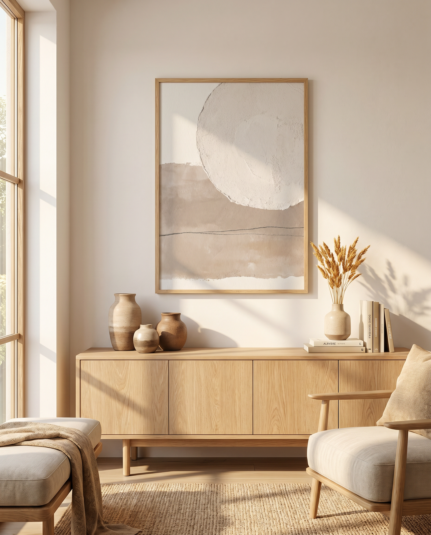 Terra Forms No.3 framed in oak above an oak sideboard