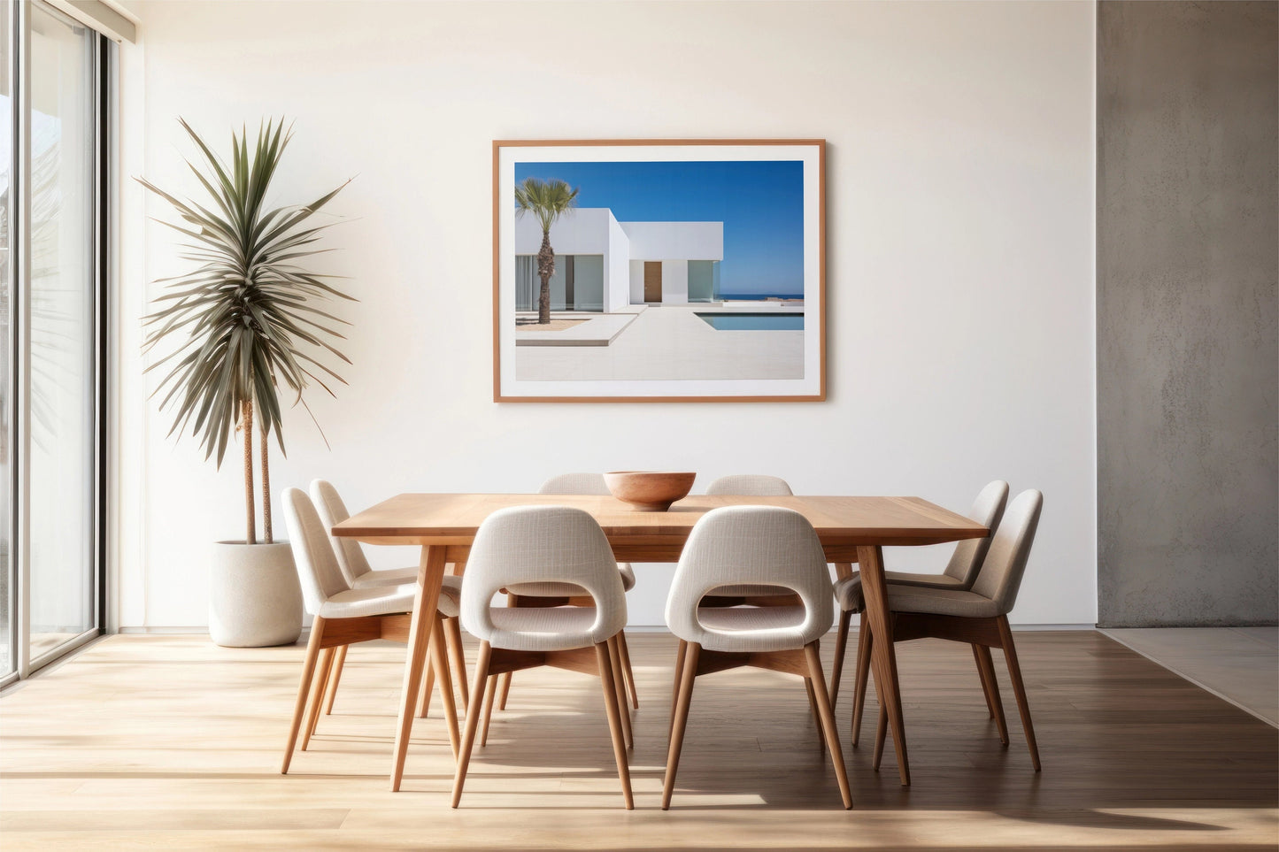 a picture of a dining room with a table and chairs