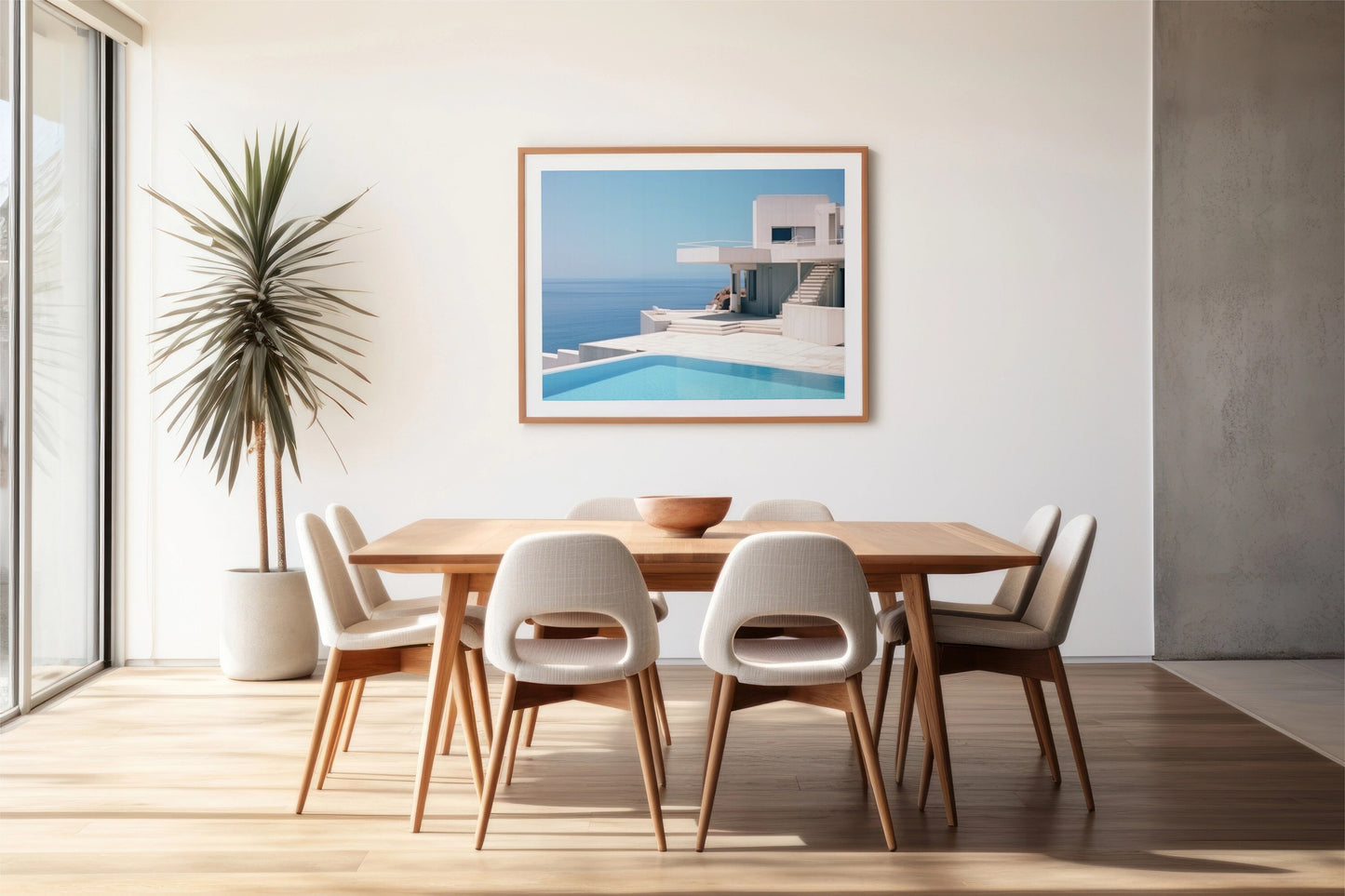 a picture of a dining room with a table and chairs