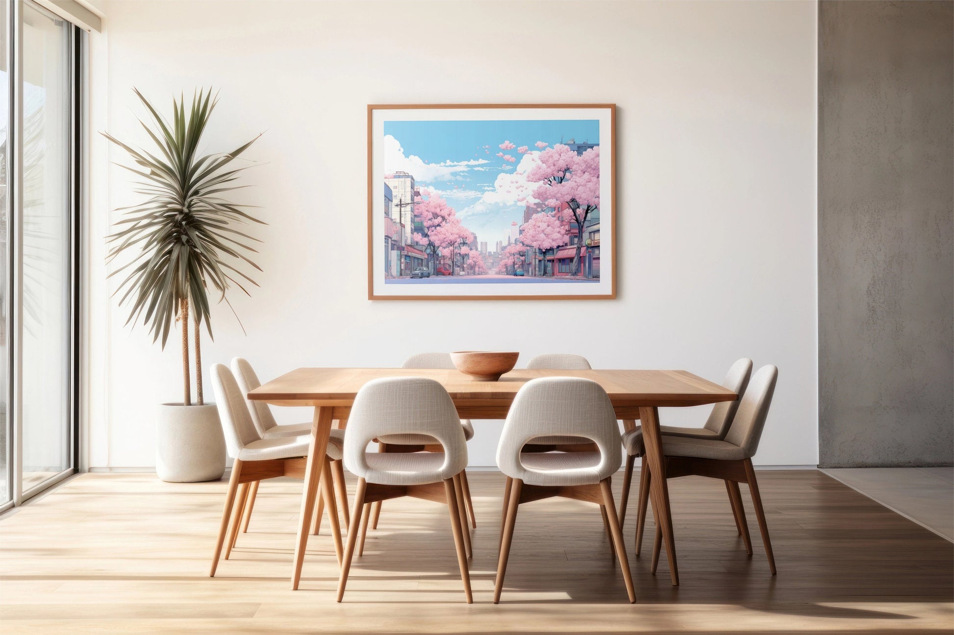 a picture of a dining room with a table and chairs