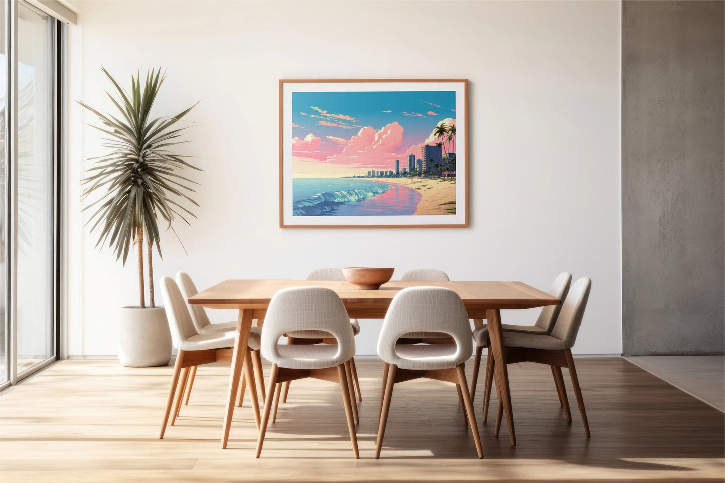 a picture of a dining room with a table and chairs