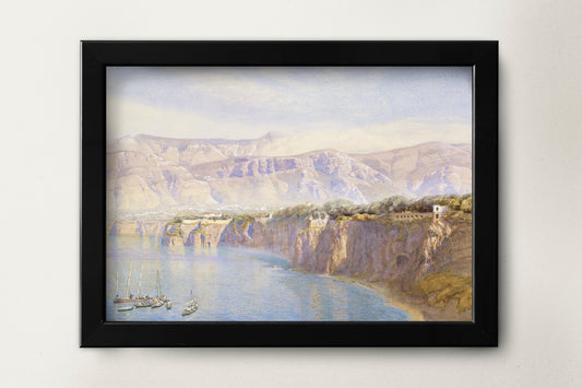 Beautiful Painting of Cliff Coast Sorrento Italy Illustration Print Poster Wall Hanging Decor