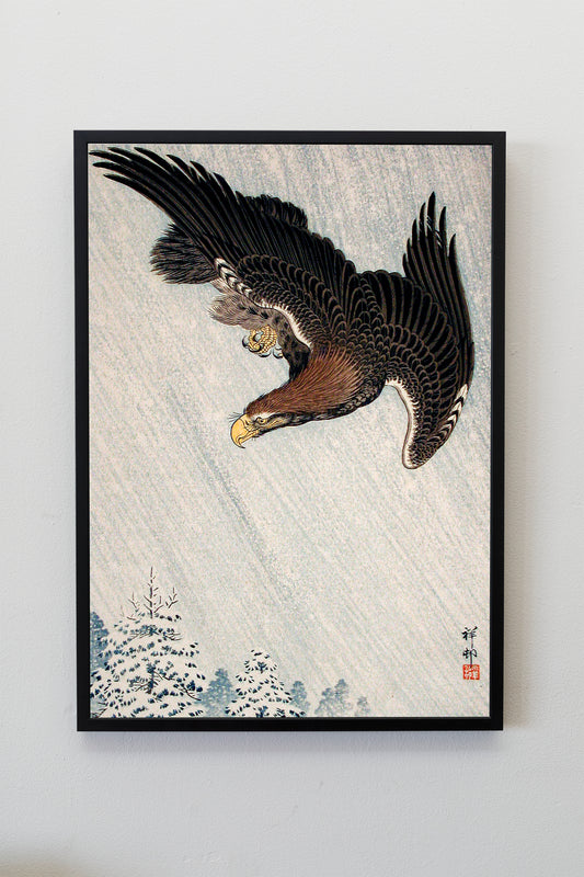 Eagle Flying in Snow by Ohara Koson Japanese Art Print Poster Wall Hanging Decor A4 A3 A2