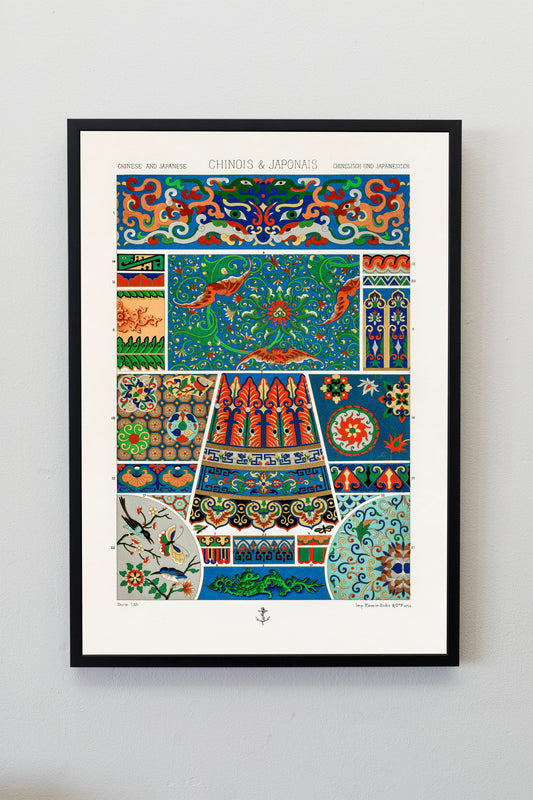Chinese and Japanese pattern Illustration from L'ornement Polychrome by Albert Racinet Poster Print Wall Hanging Decor A4 A3 A2