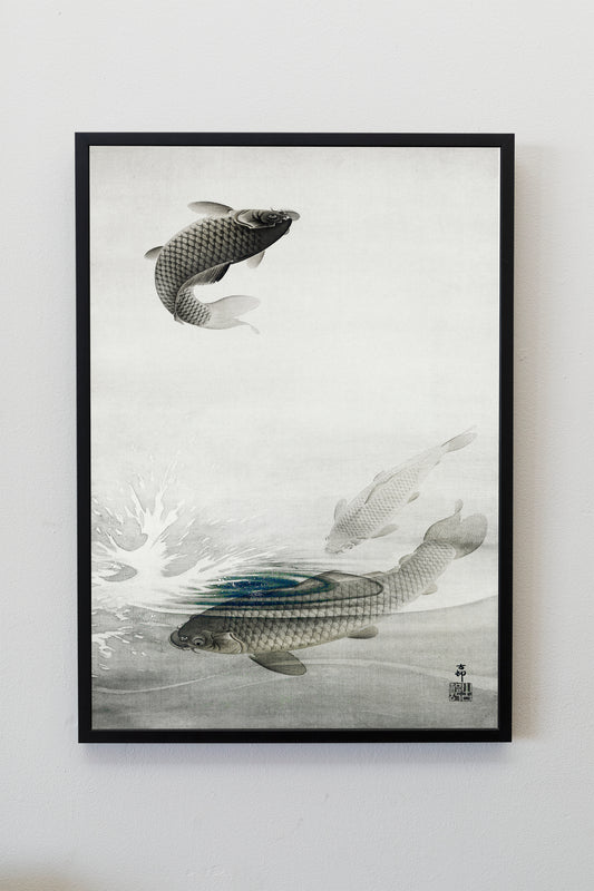 Three carps by Ohara Koson Japanese Art Poster Illustration Print Wall Hanging Decor A4 A3 A2