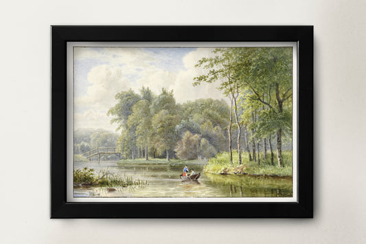 Landschap met figuren in een roeibootje by Georgius Jacobus Johannes van Os (1782–1861) Poster Print Wall Hanging Decor