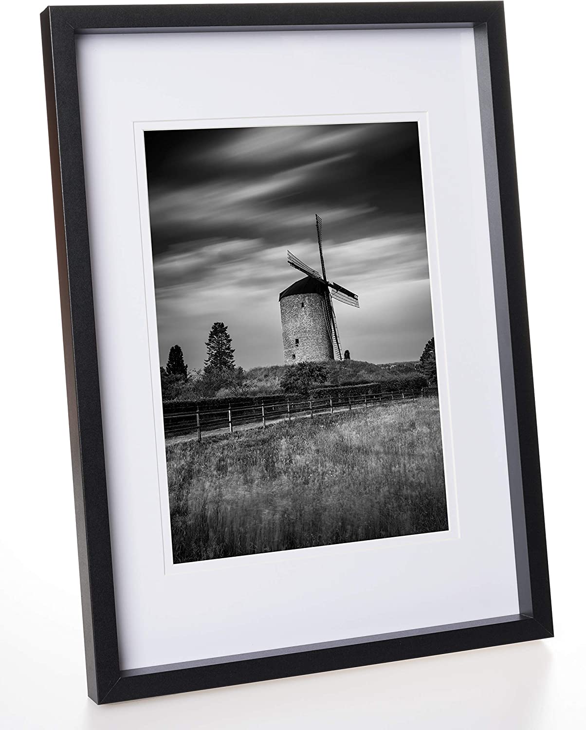Stylish Black Wooden A3 (11.7 x 16.5") Picture Frame with Mount for A4 (8.3 x 11.7"). Portrait & Landscape Frame.
