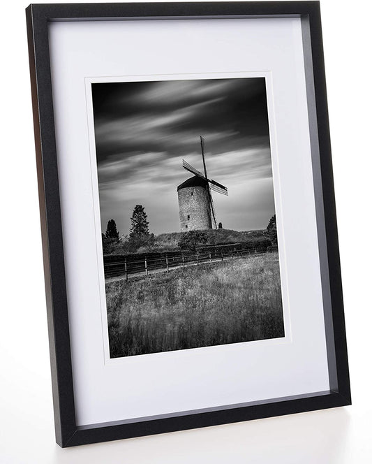 Stylish Black Wooden A3 (11.7 x 16.5") Picture Frame with Mount for A4 (8.3 x 11.7"). Portrait & Landscape Frame.