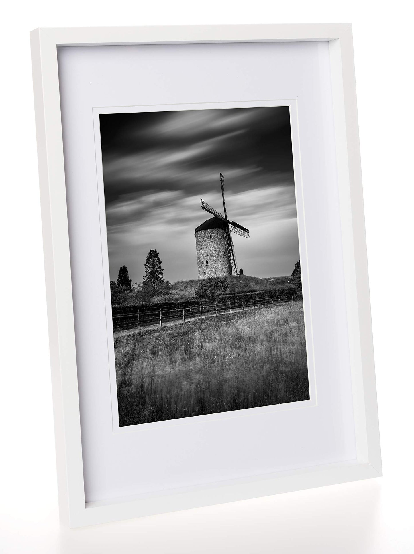 Stylish White Wooden A4 (8.3 x 11.7") Picture Frame with Mount for 8x6" Image. Portrait & Landscape Frame.