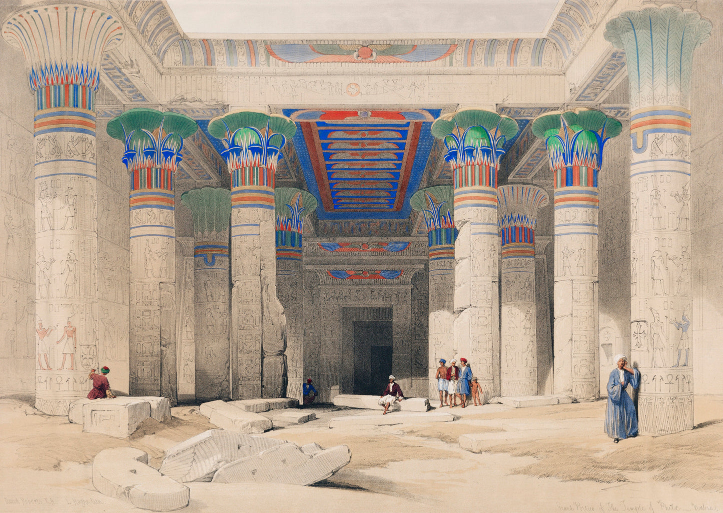 Grand Portico of the Temple of Philae Nubia illustration by David Roberts (1796–1864) Architecture painting Art Poster Wall Hanging Decor