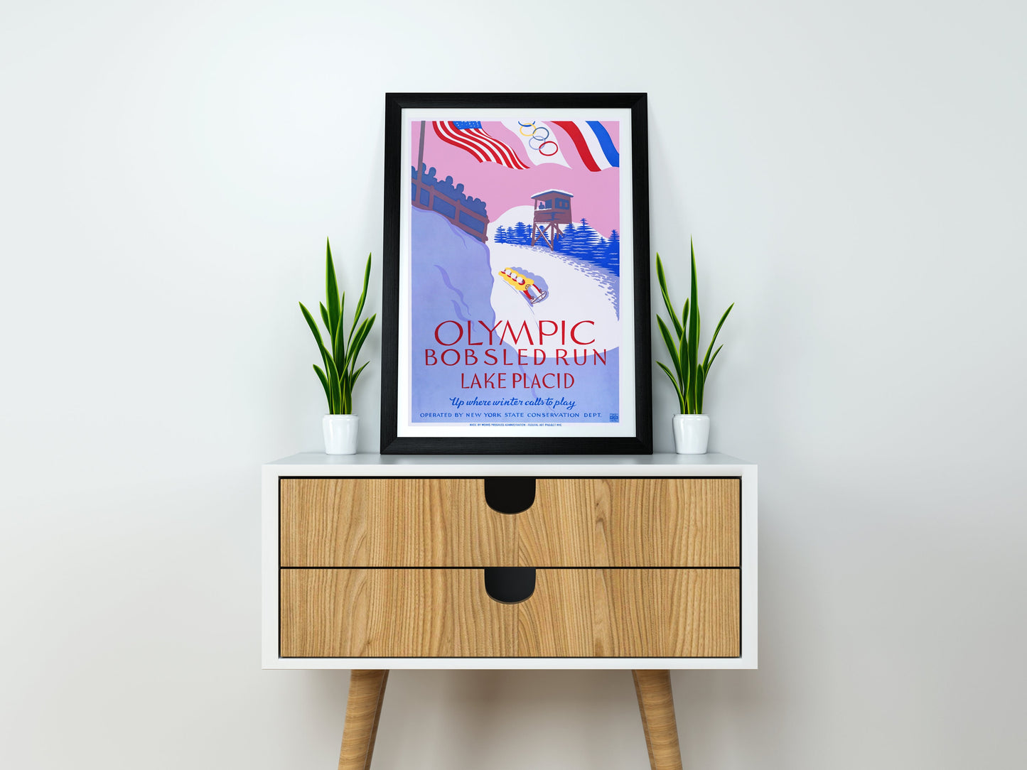 Olympic Lake Placid Bobsled Poster Print Wall Hanging Decor