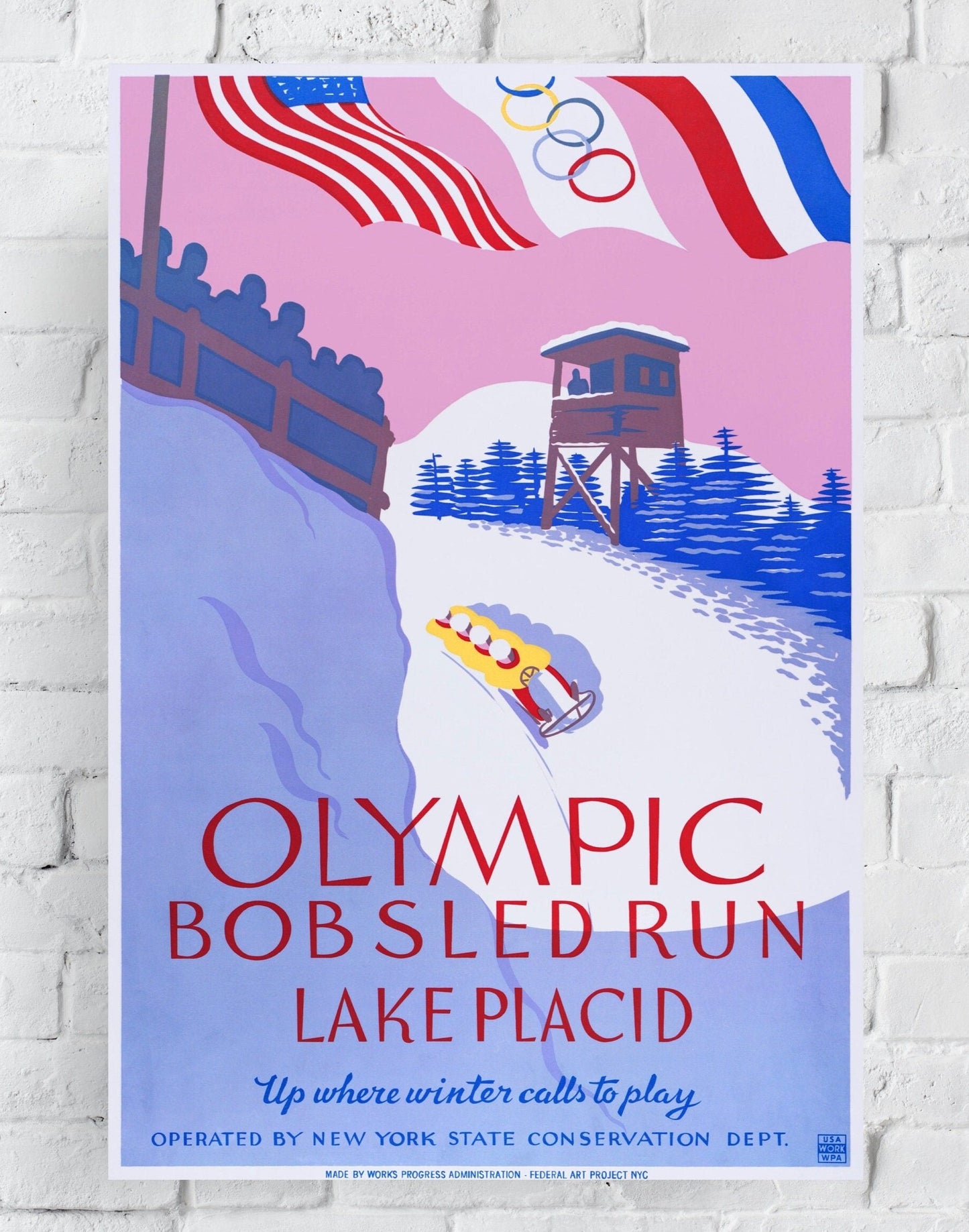 Olympic Lake Placid Bobsled Poster Print Wall Hanging Decor