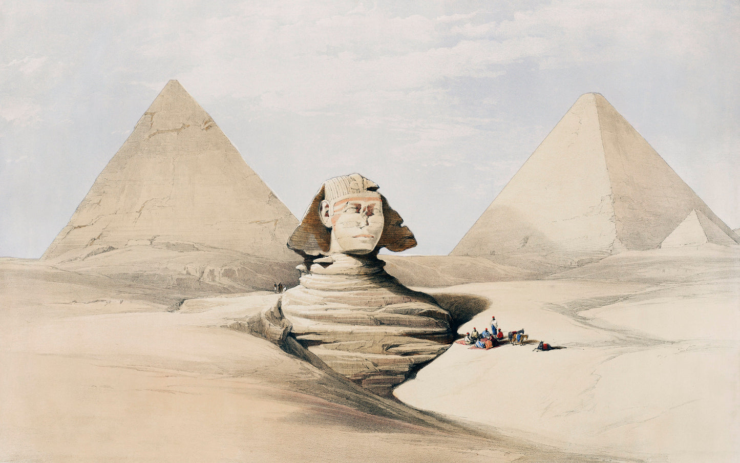The Great Sphinx Pyramids of Gizeh (Giza) illustration by David Roberts (1796–1864). Egypt painting Art Poster Wall Hanging Decor