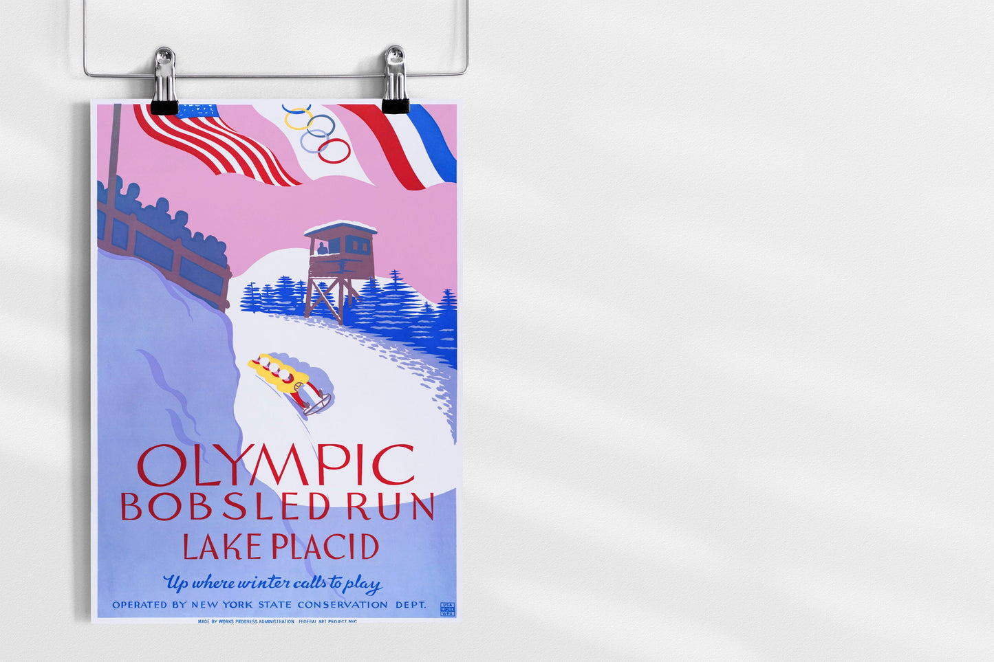 Olympic Lake Placid Bobsled Poster Print Wall Hanging Decor