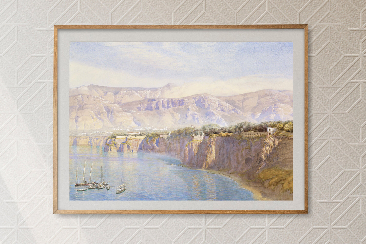 Beautiful Painting of Cliff Coast Sorrento Italy Illustration Print Poster Wall Hanging Decor