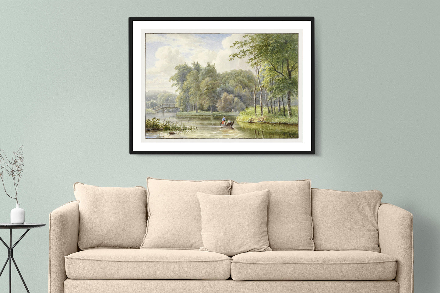 Landschap met figuren in een roeibootje by Georgius Jacobus Johannes van Os (1782–1861) Poster Print Wall Hanging Decor