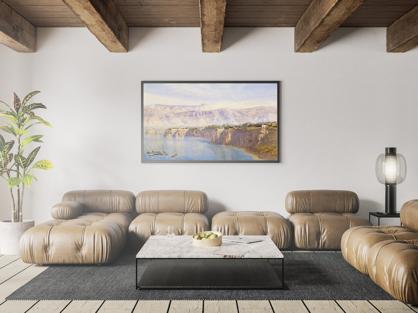 Beautiful Painting of Cliff Coast Sorrento Italy Illustration Print Poster Wall Hanging Decor