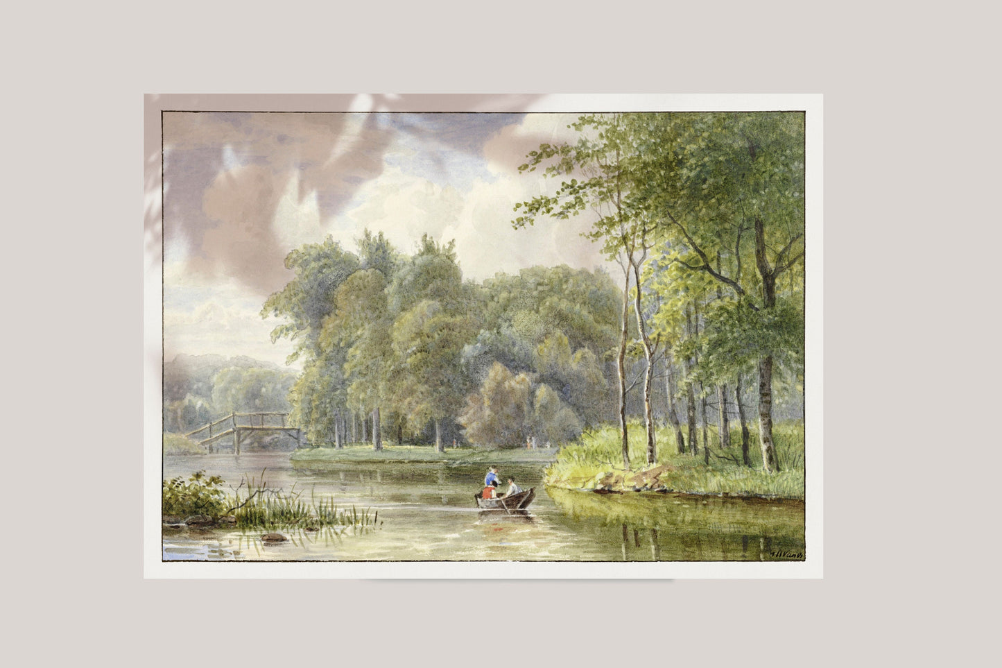 Landschap met figuren in een roeibootje by Georgius Jacobus Johannes van Os (1782–1861) Poster Print Wall Hanging Decor