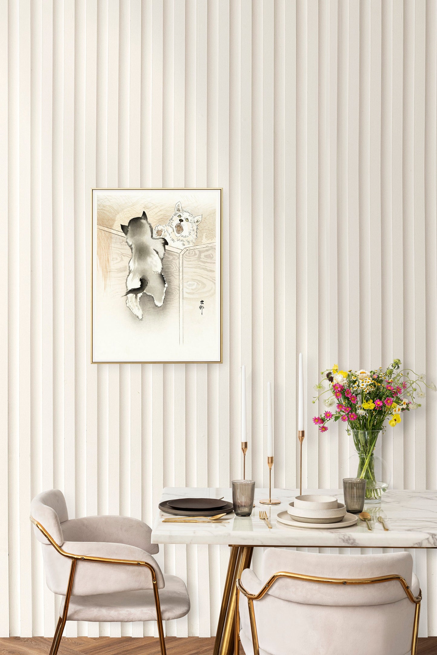 Two playing dogs Japanese Art Poster Print Wall Hanging Decor