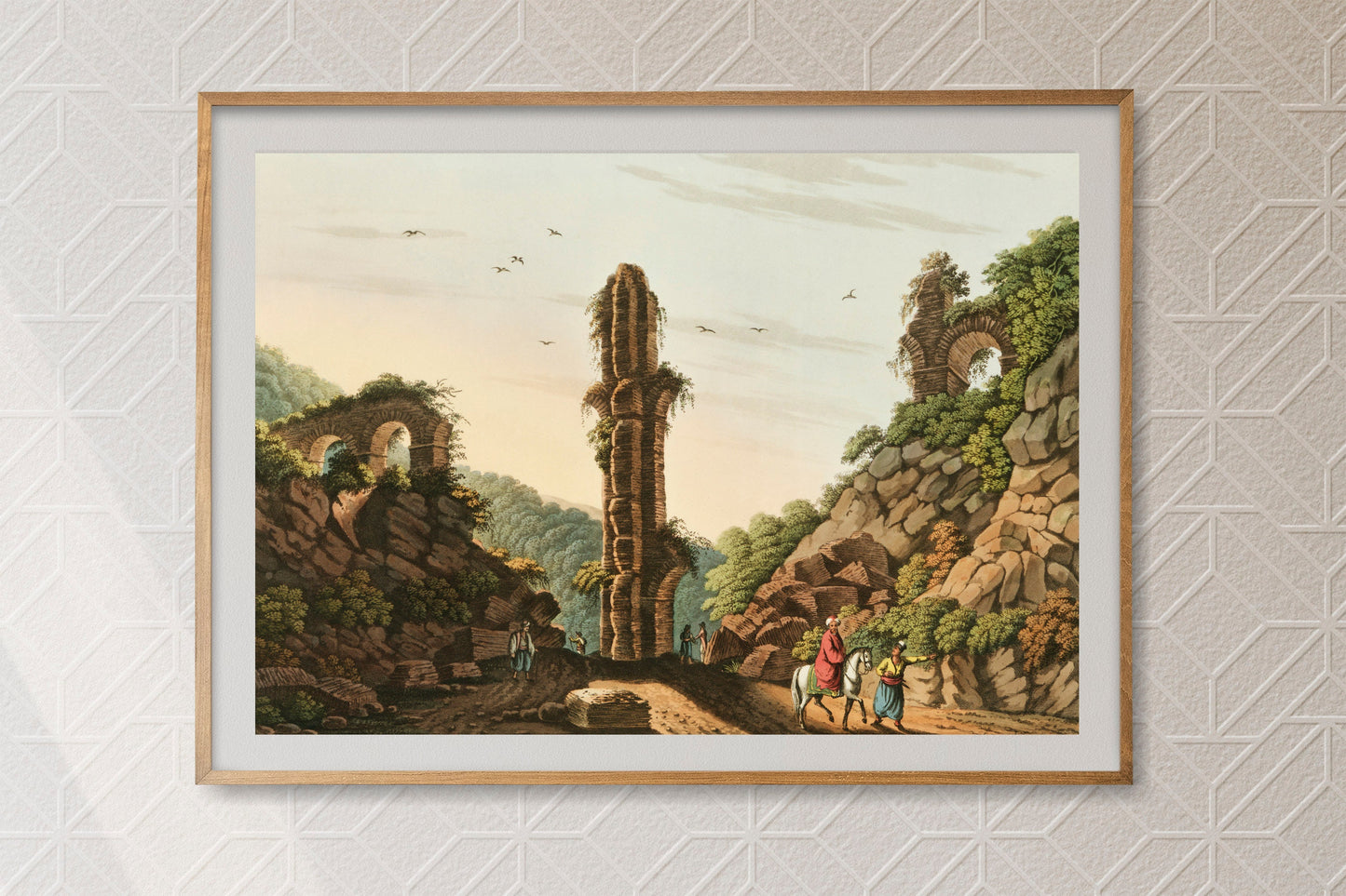 Beautiful Ancient Illustration of views in Samos Poster Print Wall Hanging Decor