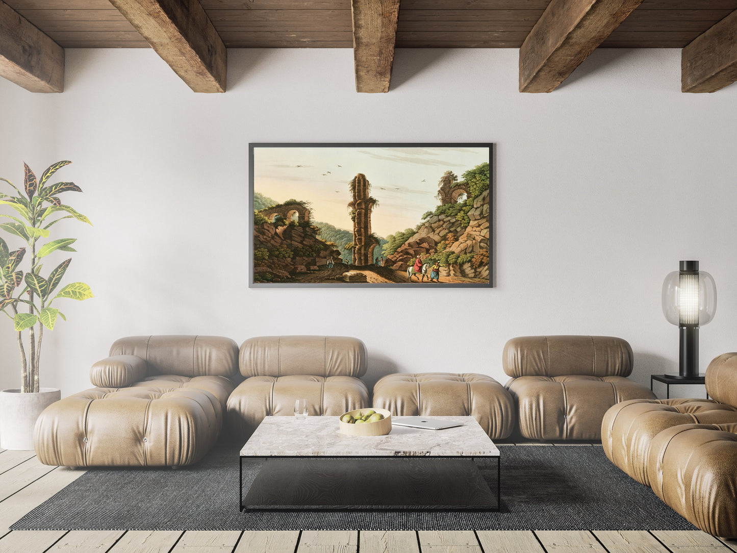 Beautiful Ancient Illustration of views in Samos Poster Print Wall Hanging Decor