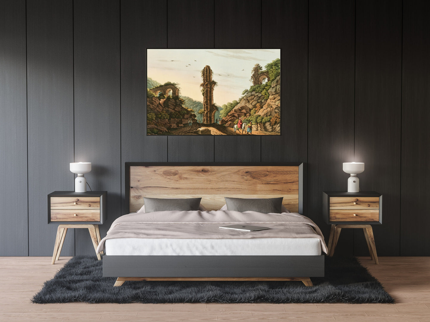 Beautiful Ancient Illustration of views in Samos Poster Print Wall Hanging Decor