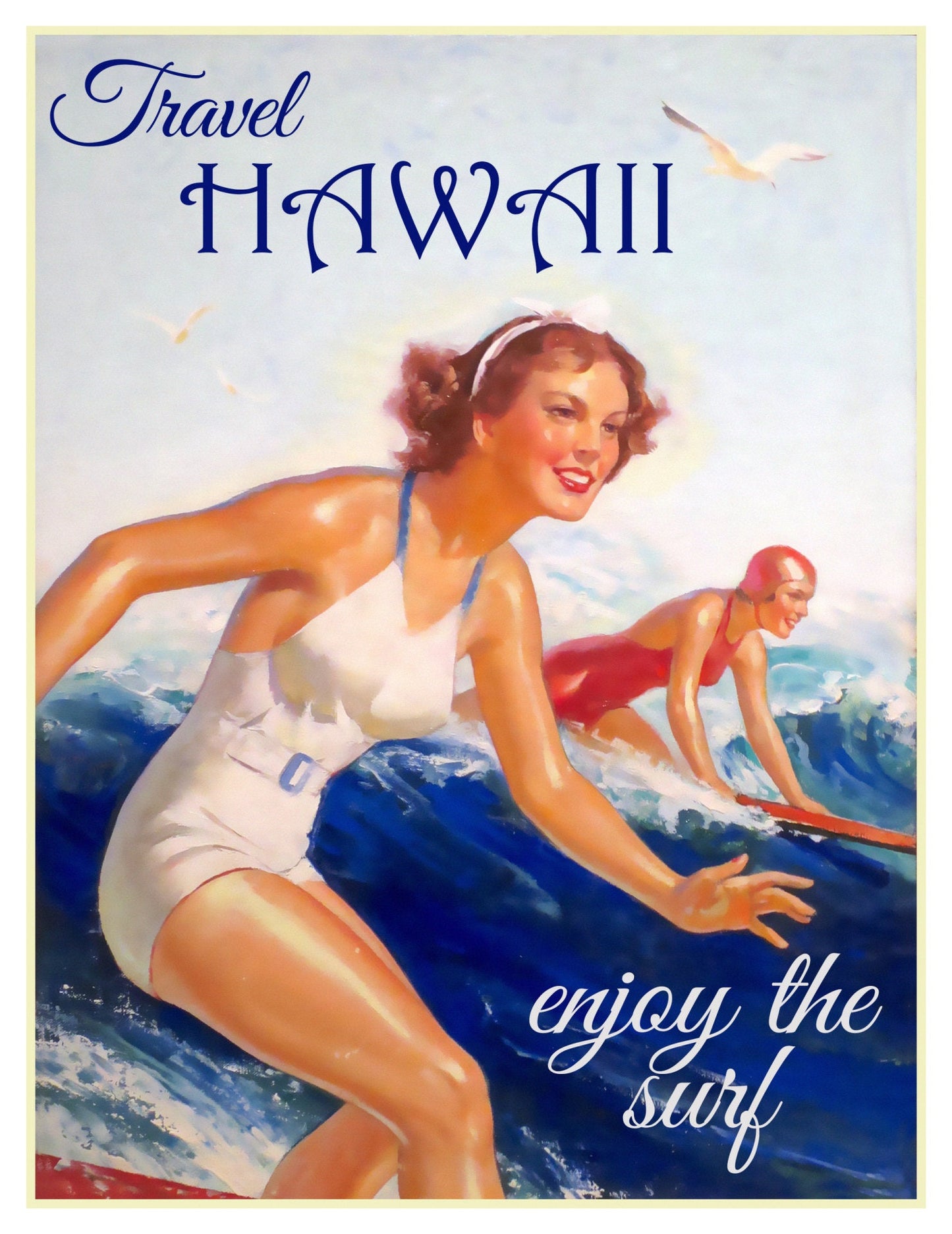 Hawaii Surfing Travel Poster Print Wall Hanging Decor