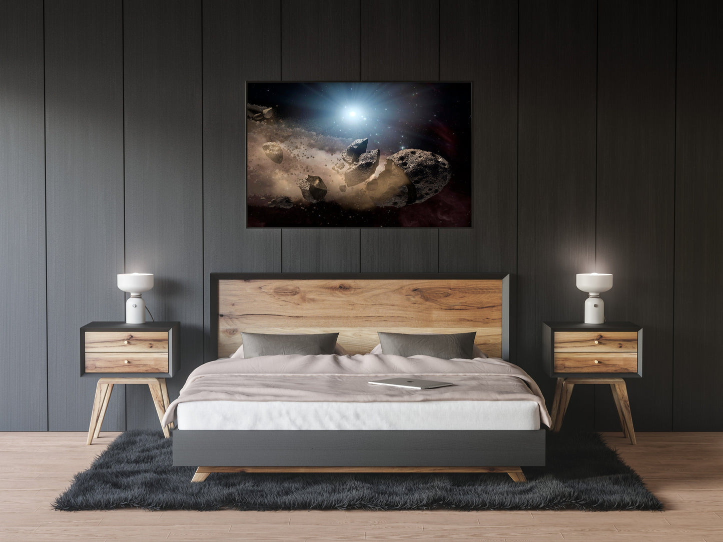 Asteroids and Stars Space Poster Print Wall Hanging Decor