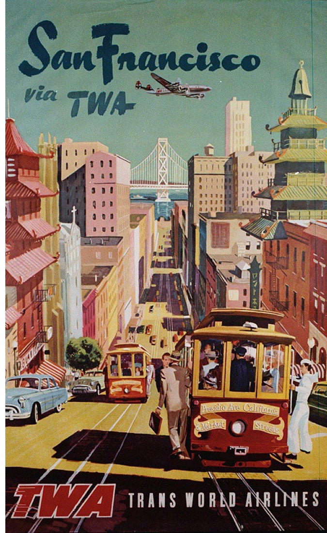 Retro San Francisco Travel Poster Print Wall Hanging Decor