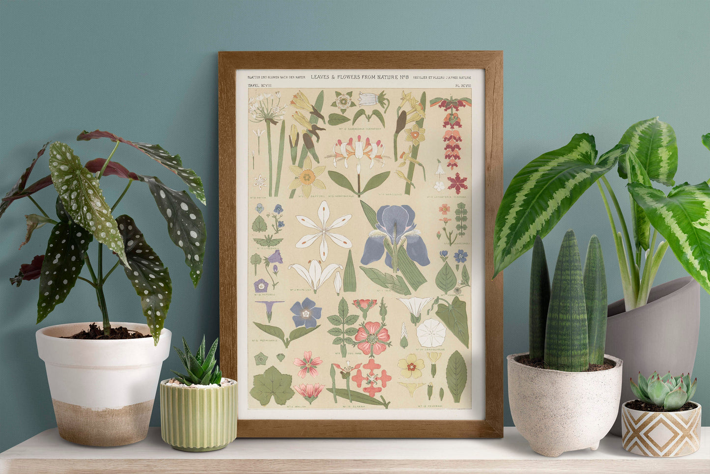 Leaves and Flowers Illustration Print Poster Wall Hanging Decor