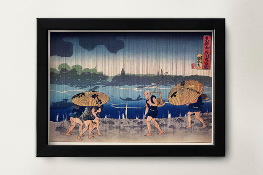 Rural people traveling while raining by Utagawa Kuniyoshi Japanese Art Print Poster Wall Hanging Decor A4 A3 A2