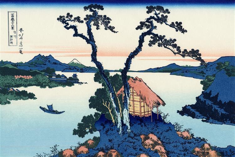 A View of Mount Fuji Across Lake Suwa by Katsushika Hokusai Japanese Art Poster Illustration Print Wall Hanging Decor A4 A3 A2