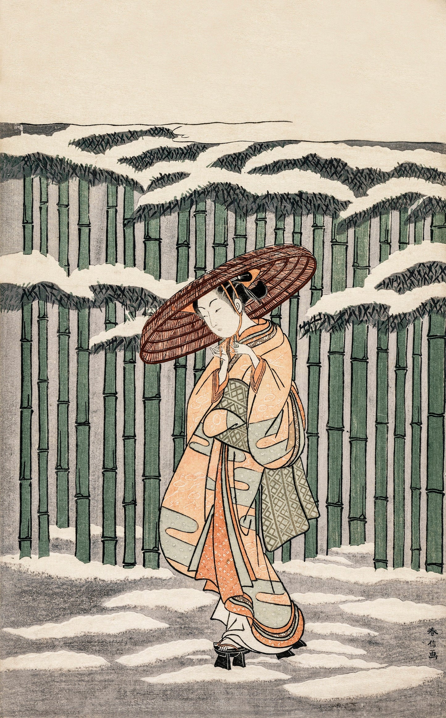 Passing the Bamboo Grove by Suzuki Harunobu Japanese Art Print Poster Wall Hanging Decor A4 A3 A2