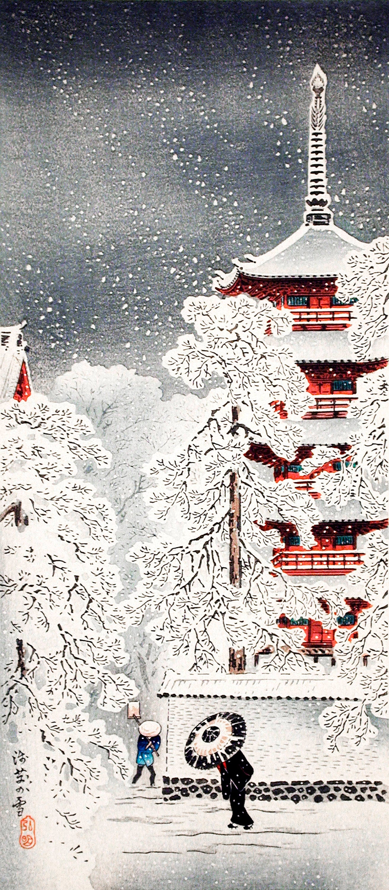 Snow at Asakusa, Yedo, Musashi Province by Hiroaki Takahashi Japanese Art Print Poster Wall Hanging Decor A4 A3 A2