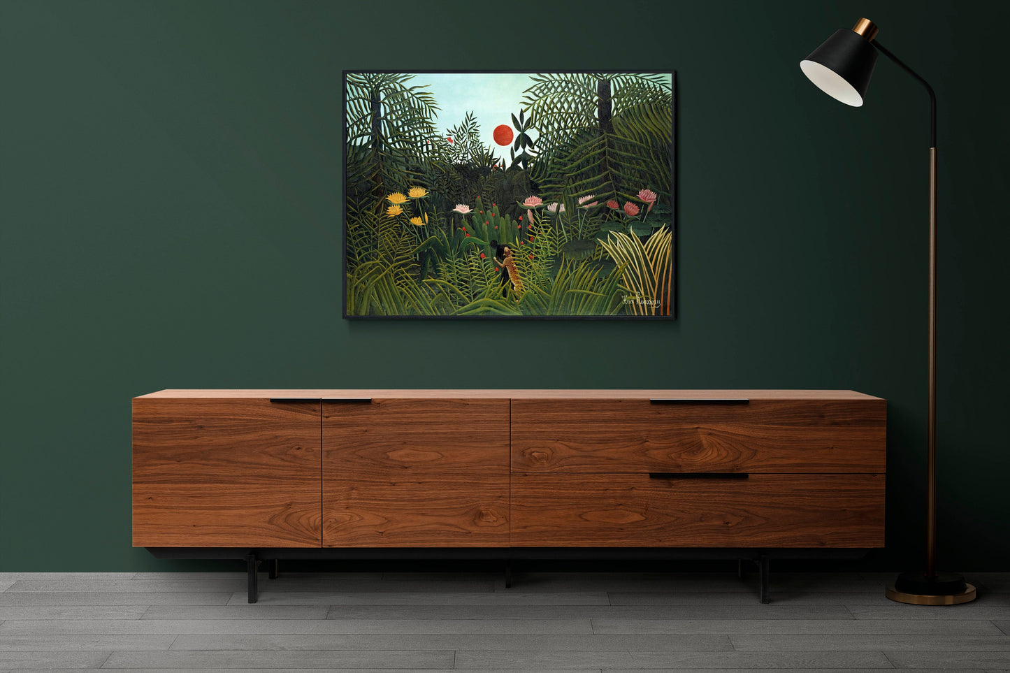 Virgin Forest with Sunset by Henri Rousseau Poster Print Illustration Wall Hanging Decor A4 A3 A2