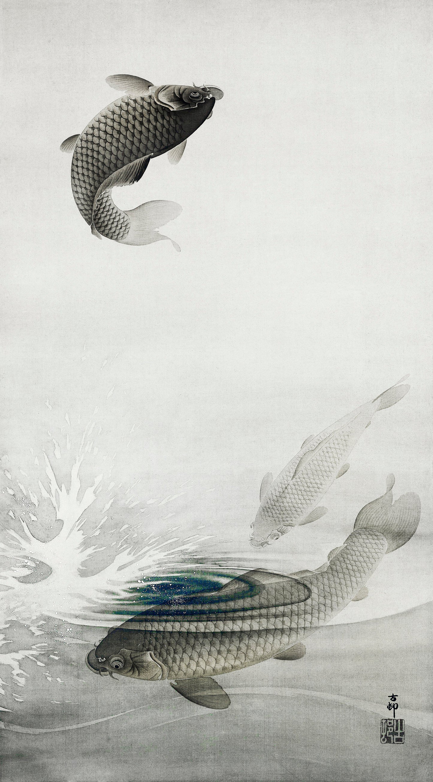 Three carps by Ohara Koson Japanese Art Poster Illustration Print Wall Hanging Decor A4 A3 A2