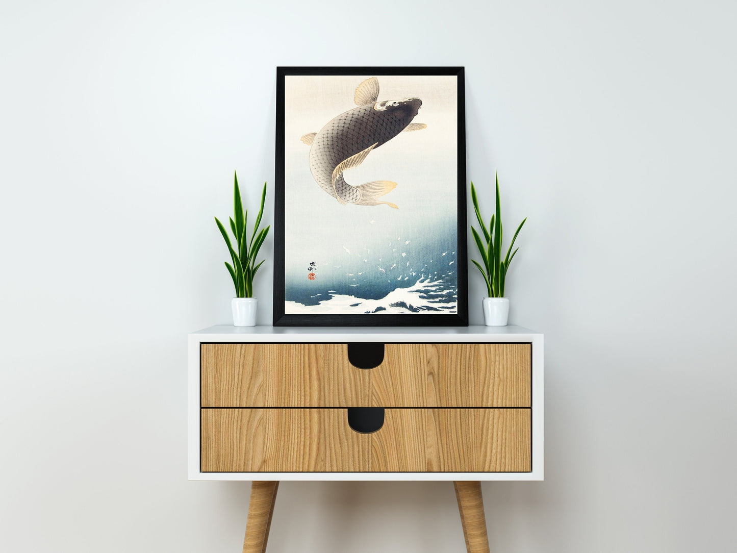 A jumping carp by Ohara Koson Poster Illustration Print Wall Hanging Decor A4 A3 A2