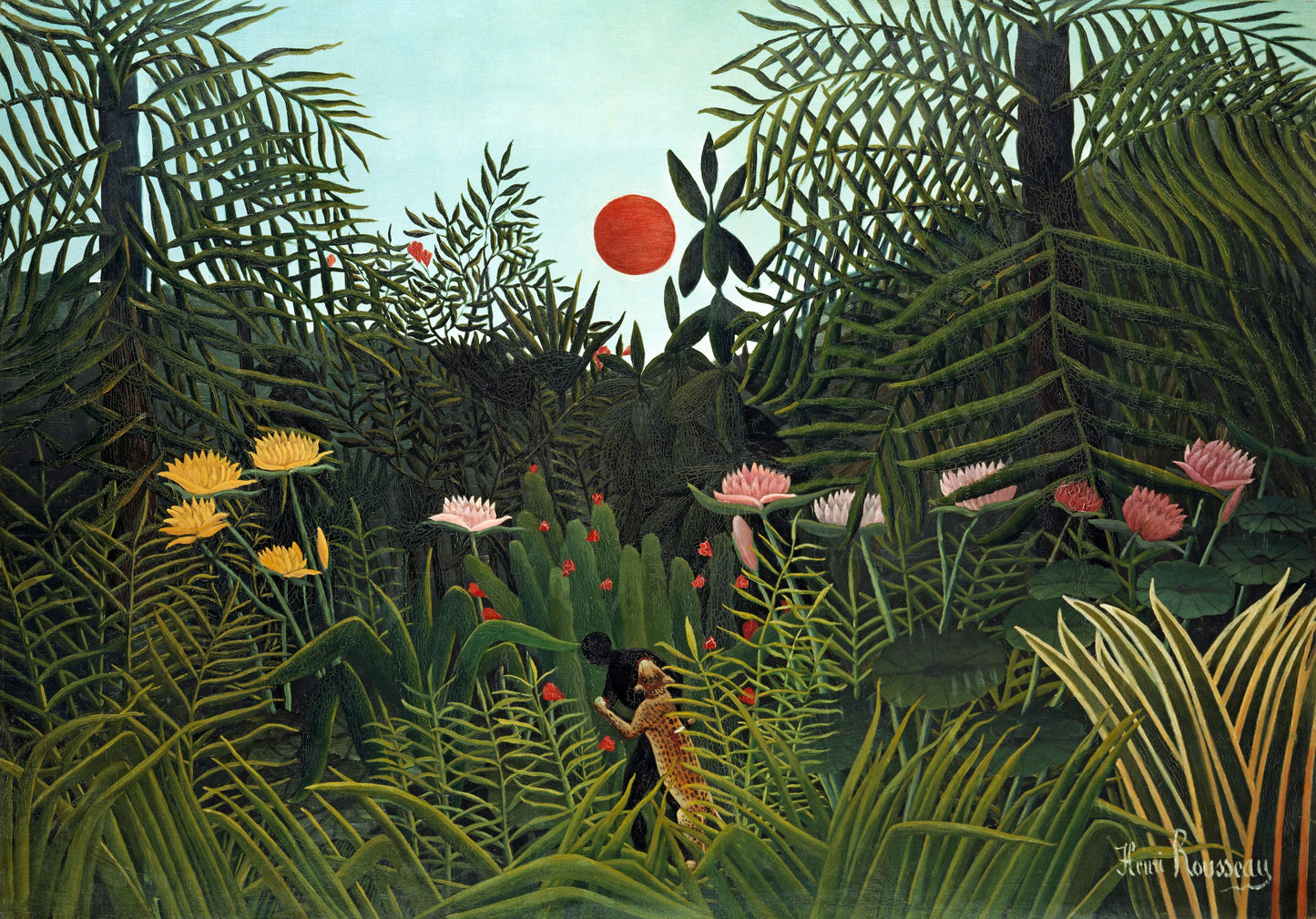Virgin Forest with Sunset by Henri Rousseau Poster Print Illustration Wall Hanging Decor A4 A3 A2