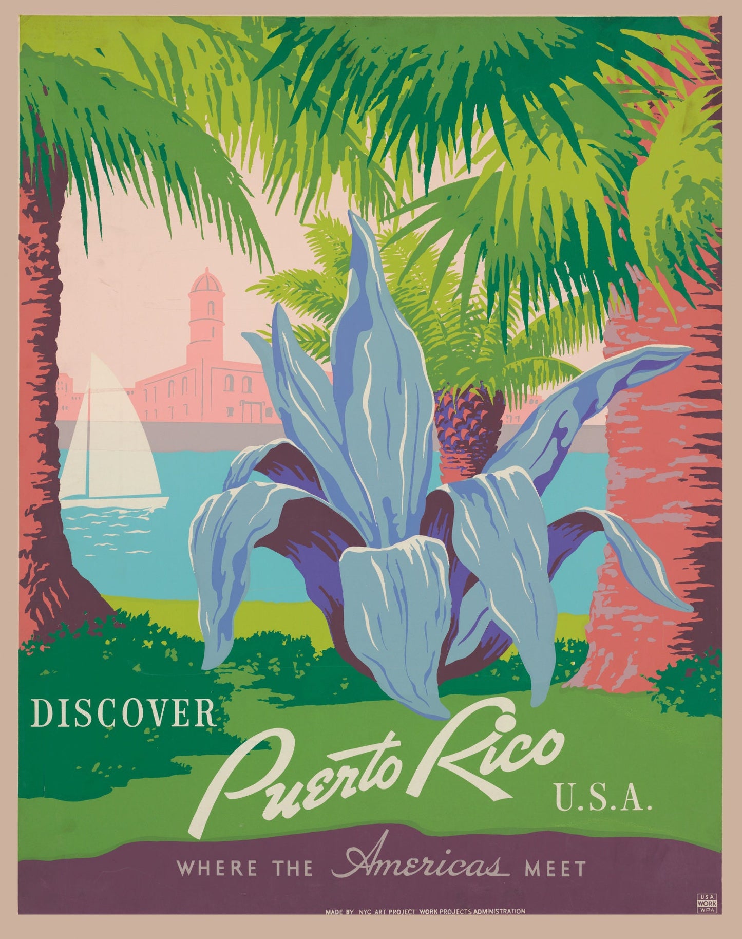Puerto Rico Travel Poster | Retro Puerto Rico Travel Print | Retro Travel Wall Art | Puerto Rico Poster | Plant Poster | Tropical Wall ARt