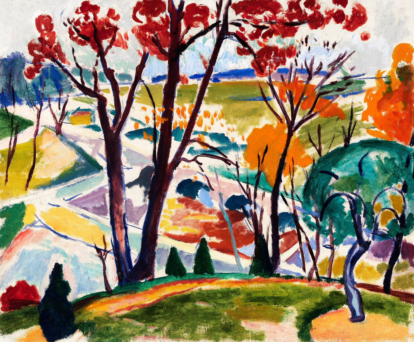 Landscape, Bridge, Huntingdon Valley (ca.1915–1916) by Henry Lyman Sayen | Colourful Wall Art | Landscape Wall Art | Abstract Wall Art