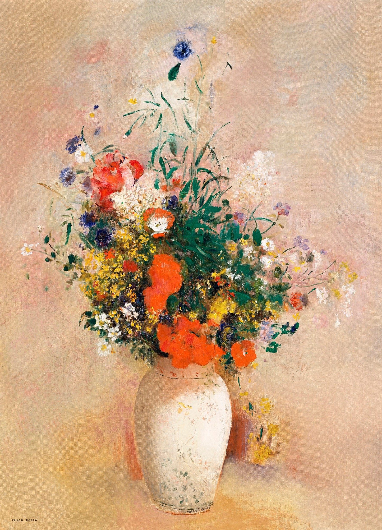 Vase of Flowers (Pink Background) (1906) by Odilon Redon | Flower Wall Art | Pink Wall Art | Flowers Bouquet Wall Art | Living Room Decor