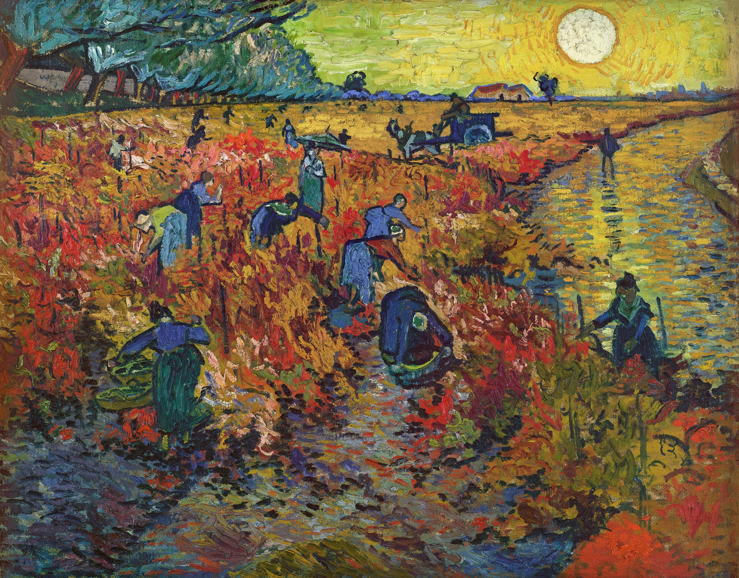 a painting of people working in a field