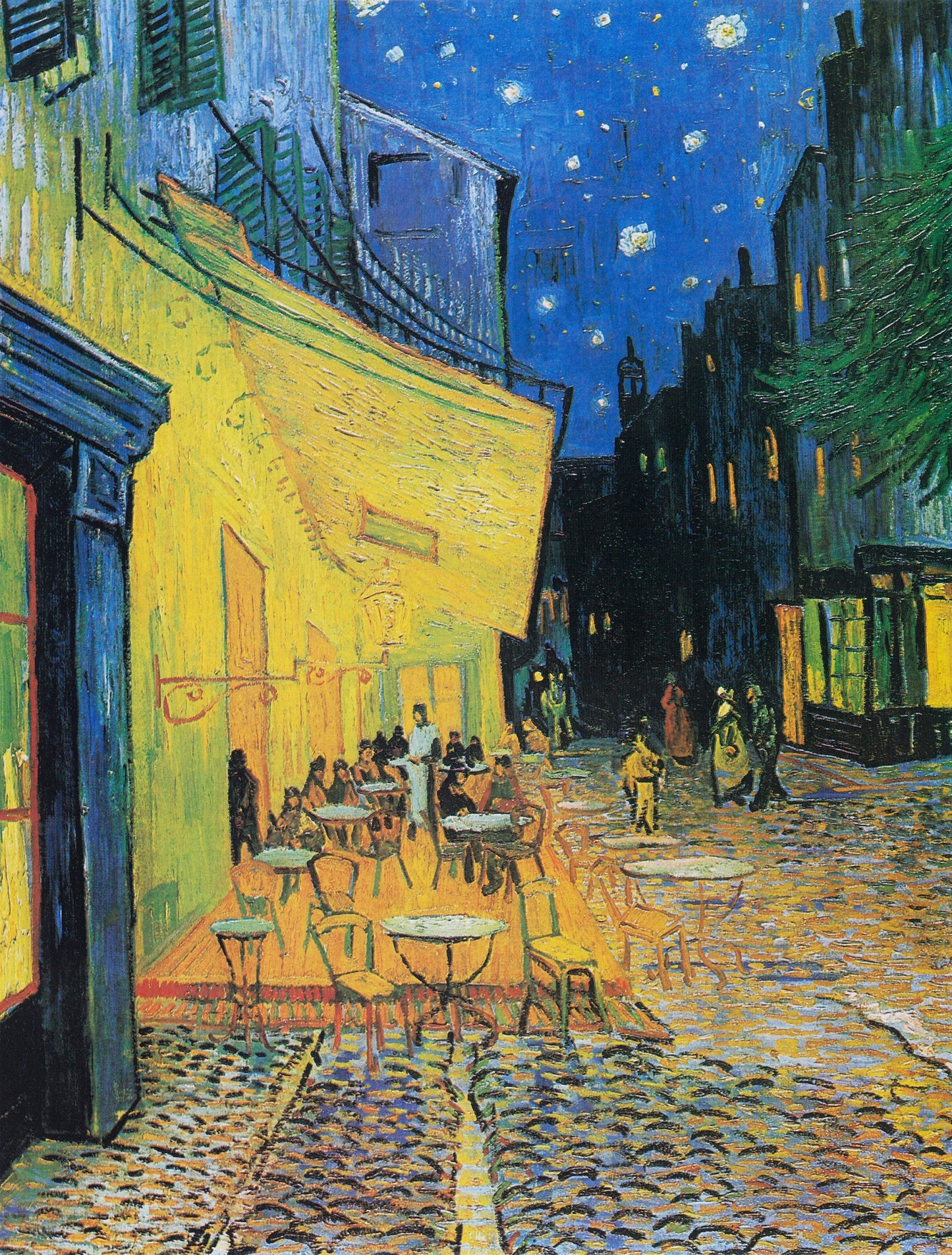a painting of people sitting at a table outside
