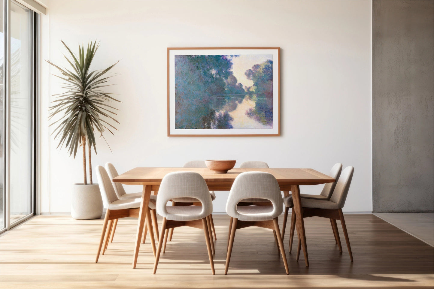 a picture of a dining room with a table and chairs