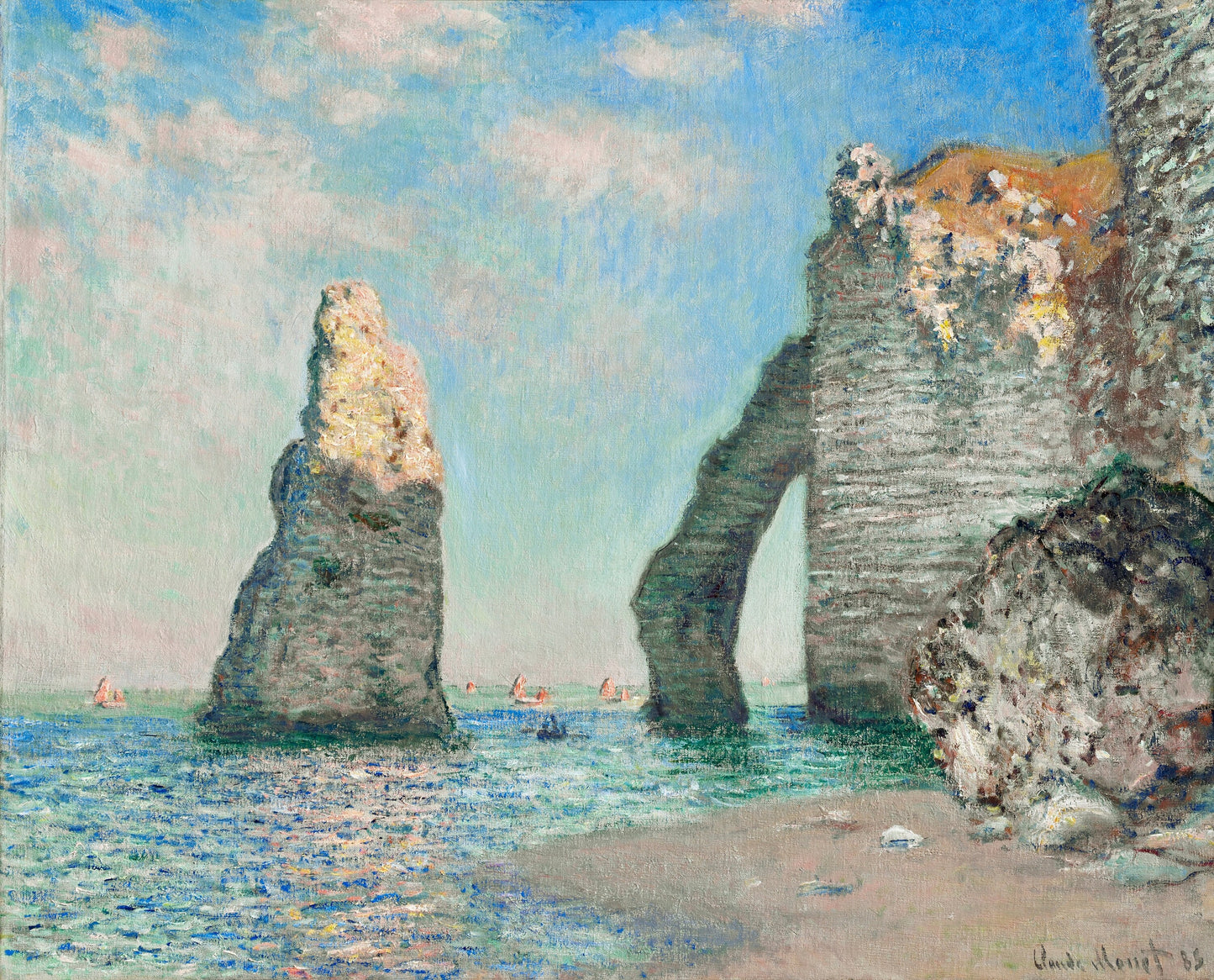a painting of a rock formation in the ocean