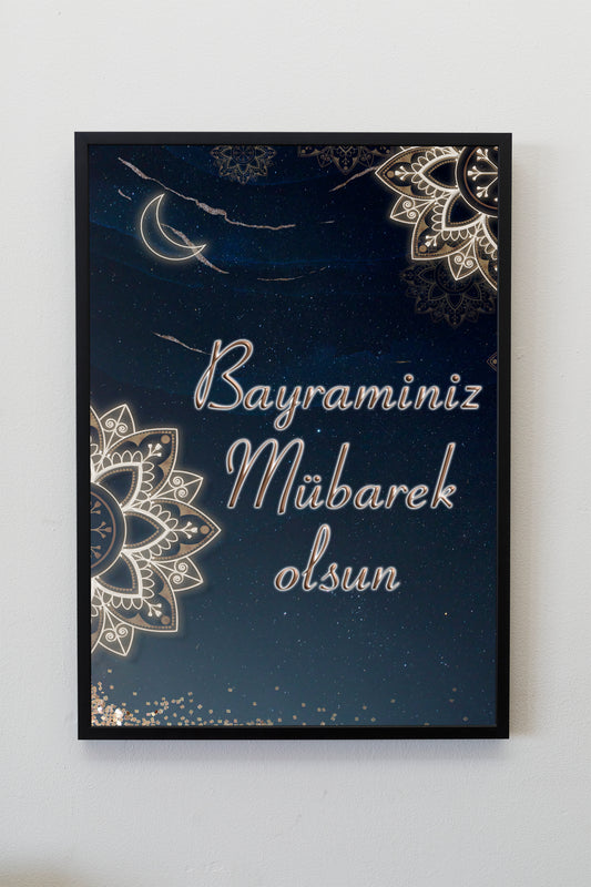 Bayraminiz Mübarek olsun, Eid Mubarak in Turkish, Islamic Decoration, Islam Print, Islam Poster Print Wall Hanging Decor A4 A3 A2