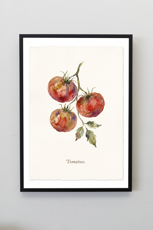 Tomatoes kitchen print framed on a gallery wall