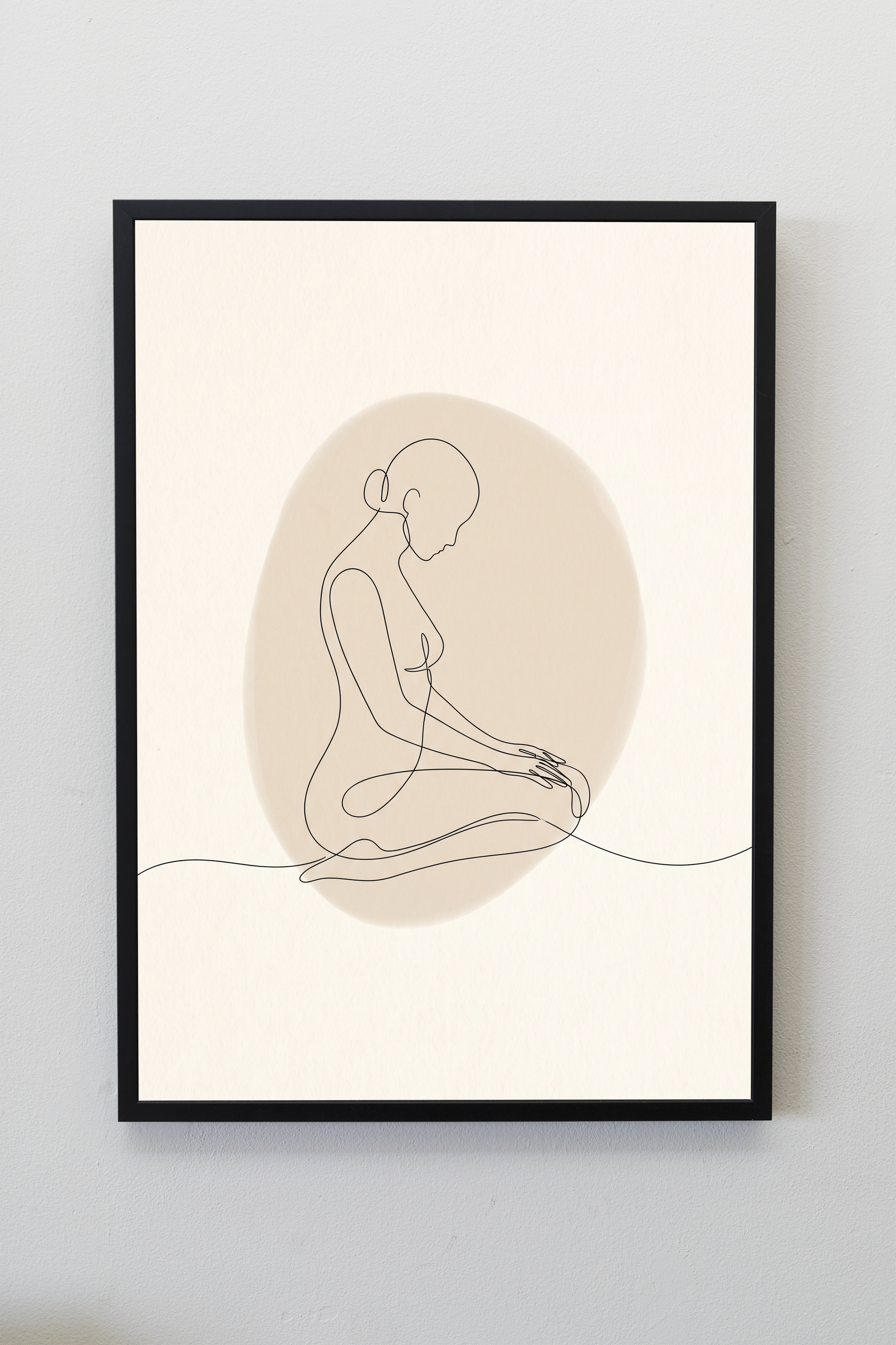 Still line art print framed on a gallery wall
