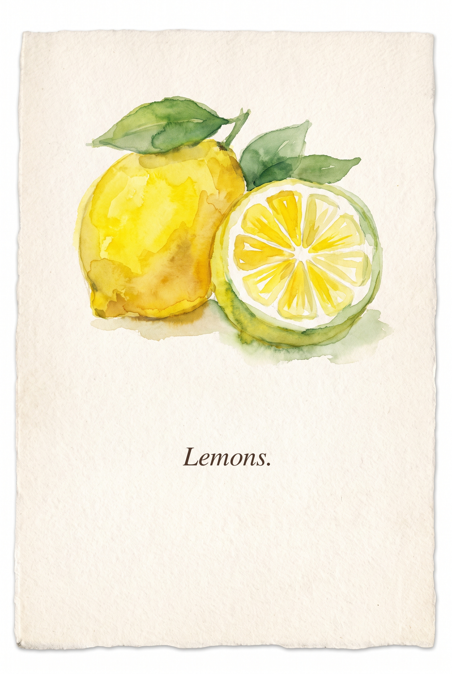Lemons watercolour kitchen art print artwork on warm cream paper