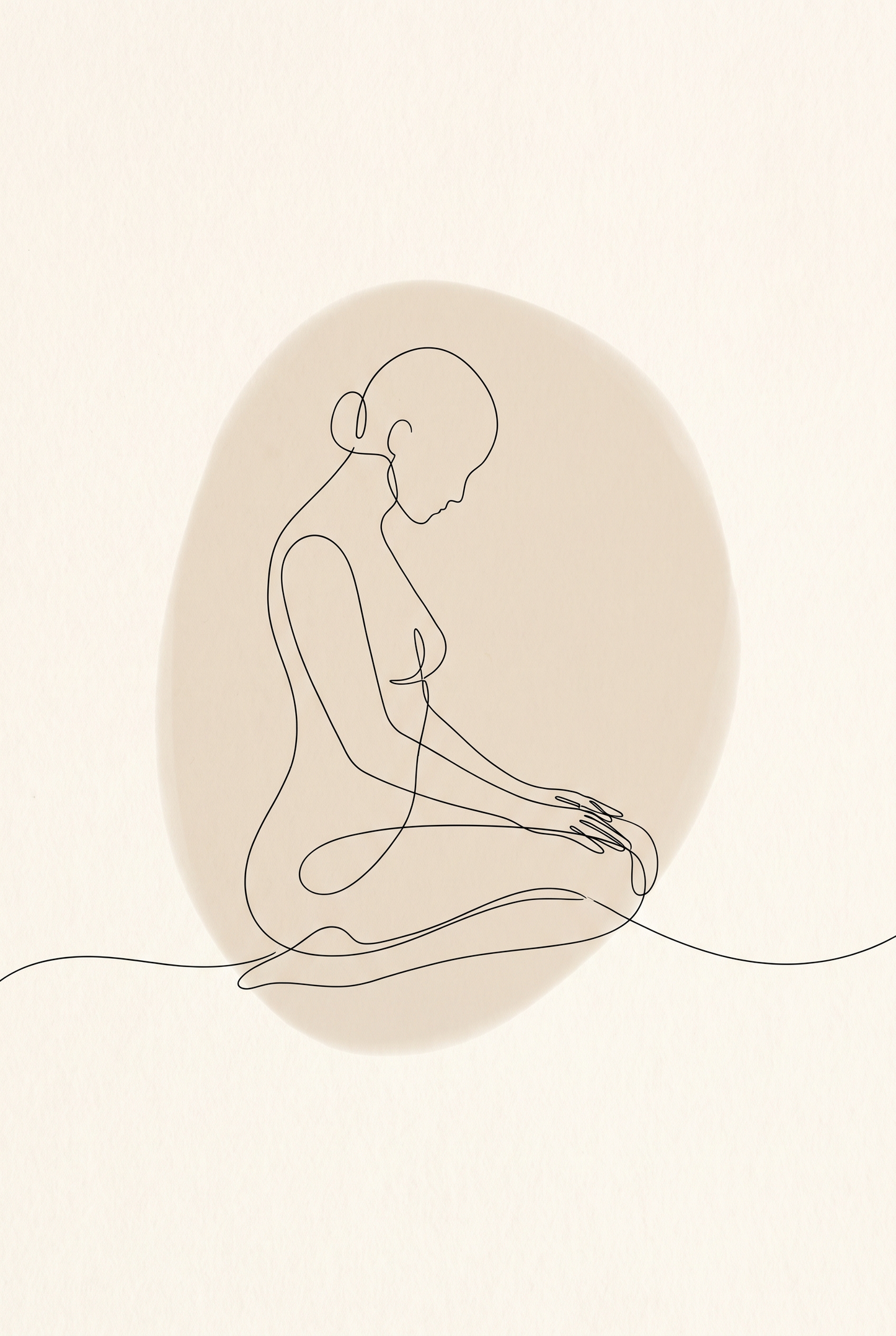 Still one line drawing of seated figure at rest
